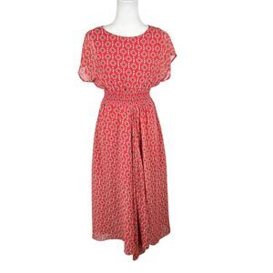 eShakti Dress Women 2 Red Orange Floral All Over Print Cap Sleeve Fit Flare Maxi